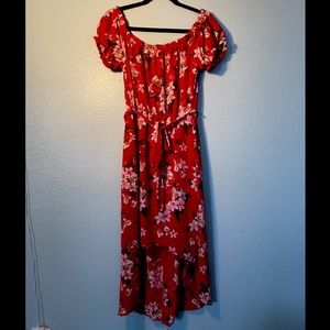 Red Floral Hot Kiss Flowy Dress